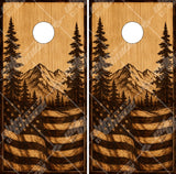 American Flag Burnt Wood Mountains Cornhole Wrap