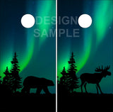 Bear Moose Mountain Northern Lights Cornhole Wrap