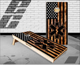 EMS Star of LIfe Burnt Wood Flag Cornhole Boards