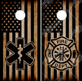 Fire Maltese Cross Star Of Life Burnt Wood Flag Cornhole Wrap