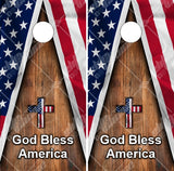 God Bless America Flag Cross Cornhole Wrap