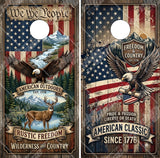 Patriotic Rustic Flag Buck Eagle 1776 Cornhole Wrap