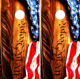 We The People Flag Wood Cornhole Wrap