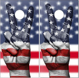 American Flag Peace Sign Fingers UV Direct Print Cornhole Tops