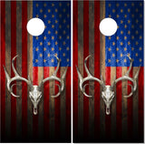 American Flag Wood Buck Skull UV Direct Print Cornhole Tops