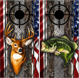 Bass And Buck Deer Camo Flag UV Direct Print Cornhole Tops