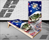 Bass Fish Splash American Flag Cornhole Boards
