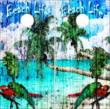 Beach Parrot Palm Trees Wood Cornhole Wrap