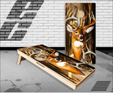 Buck Hunting Bark Wood Cornhole Boards