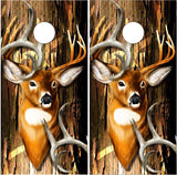 Buck Hunting Wood Bark Cornhole Wrap