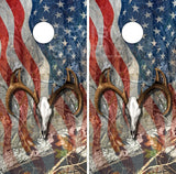 Buck Skull American Flag Camo Cornhole Wrap