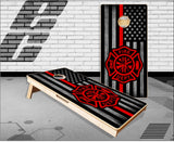 Burnt Grey Wood Thin Red Line Cornhole Boards