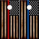 Burnt Thin Red Blue Line Flag UV Direct Print Cornhole Tops