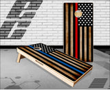 Burnt Thin Red Blue Line Cornhole Boards