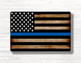 Burnt Thin Red Blue Line Wood Print