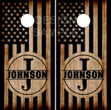 Burnt Wood Flag Name UV Direct Print Cornhole Tops