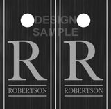 Dark Wood Strips Family Name UV Direct Print Cornhole Tops