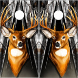 Deer Buck Head Camo Spikes Cornhole Wrap