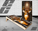Deer Buck Head Dark Wood Camo Cornhole Boards