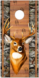 Deer Buck Head Wood Plank Camo Cornhole Wrap
