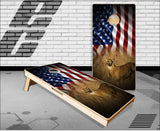Deer In Grass American Flag Cornhole Boards
