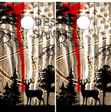 Deer Red Line Flag Cornhole Tops