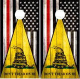 Dont Tread On Me Red Line Flag Wood Cornhole Wrap