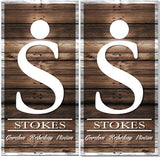 Family Letter Dark Wood Names Cornhole Wrap