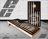 Family Name Burnt Wood Flag Cornhole Boards