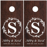 Family Name Wreath Dark Wood UV Direct Print Cornhole Tops