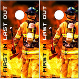 Firefighter First In Flames UV Direct Print Cornhole Tops