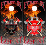 Firefighter First In Last Out Cornhole Wrap