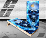 Flaming Blue Skull 2 Cornhole Boards