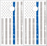 Gray Distressed Thin Blue Line Flag UV Direct Print Cornhole Tops