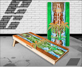 Happy Hour Beach Spill Weathered Wood Cornhole Boards