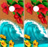Hibiscus Flowers Beach Wave Cornhole Wrap