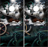 Kraken Pirate Ship Nautical Cornhole Wrap