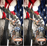 Lineman American Flag Wood UV Direct Print Cornhole Tops