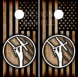 Lineman Burnt Wood Flag UV Direct Print Cornhole Tops