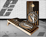 Lineman Burnt Wood Flag Cornhole Boards