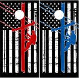 Lineman Red Blue Flag UV Direct Print Cornhole Tops