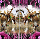 Mallard Duck Pink Camo Cornhole Wrap