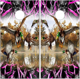 Mallard Duck Skull Pink Cornhole Wrap