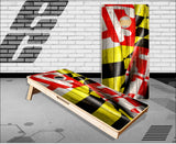 Maryland Flag Wavy Weathered Wood Cornhole Boards