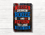 Merica Boozen And Never Losen Wood Print