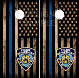 NYPD Blue Line Wood Cornhole Wrap