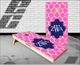 Pink Monogram Letter Cornhole Boards