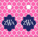 Pink Monogram Letter UV Direct Print Cornhole Tops