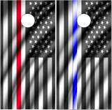 Police Firefighter American Flags Cornhole Wrap