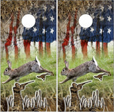 Rabbit Hunting American Flag Cornhole Wrap